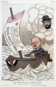 Cartoon over de Duitse kanselier Gustav Stresemann (1878-1929) en de devaluatie van de Mark - Illustratie door Adrien Barrere (1877-1931) in 