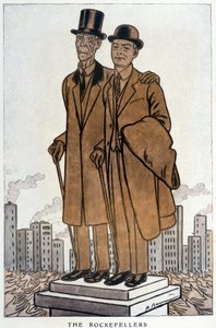De Rockefellers, senior en junior, Amerikaanse Croesus - Illustratie door Adrien Barrère (1877-1931) in "Fantasio" van 01/03/1930 door Adrien Barrere