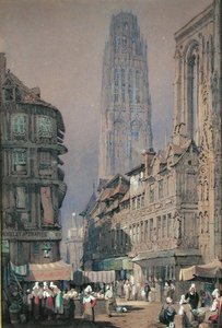 Markt aan de voet van de Tour de Beurre, Rouen door Adrien Dauzats