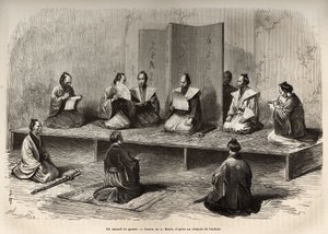 Een krijgsraad in Edo (het huidige Tokio), die de officieren van de taicoun (hoofd van de wereldlijke macht) bijeenbrengt om een opstand van de daimios (Japanse adel) net voor de Meiji-restauratie (1868) het hoofd te bieden