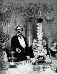 Banket aangeboden door de Scandinavische kolonie van Parijs ter ere van de ontdekkingsreiziger Nils Adolf Erik (Eric) Baron Nordenskjold (Nordenskiold) (1832-1901) in het Hotel Continental. Aanwezig zijn: Graaf Kapnitz, Professor Nordenskjold, Prins Oscar 