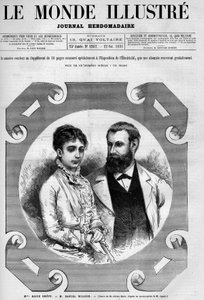 Portret van Daniel Wilson (1840-1919), Franse politicus met zijn vrouw, Alice Grevy. Gravure door Adrien Marie. Een van "The Illustrious World" No. 1282 van 22 oktober door Adrien Emmanuel Marie