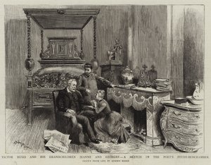 Victor Hugo en zijn Kleinkinderen Jeanne en Georges, een Schets in de Studiekamer van de Dichter door Adrien Emmanuel Marie