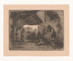 Paard in een stal door Adrien Joseph Verhoeven Ball