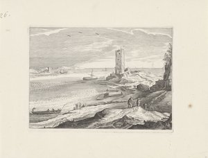 Zeegezicht met de ruïne van een toren door Aegidius Sadeler (II) (attributed to)