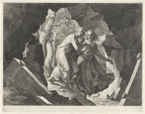Dante en Vergilius betreden de hel door een poort