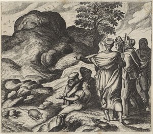 Fabel van de barende berg door Egidius  Sadeler (II)