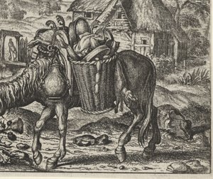 Fabel van de ezel beladen met lekkernijen door Egidius  Sadeler (II)