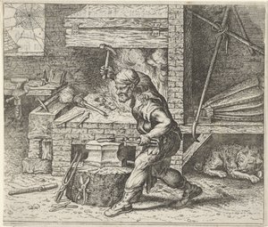 Fabel van de smid en de hond door Egidius  Sadeler (II)