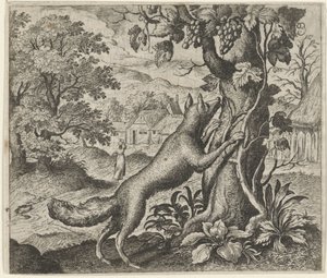 Fabel van de vos en de druiven door Egidius  Sadeler (II)