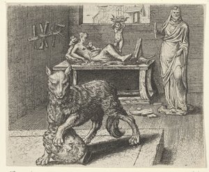 Fabel van de wolf en het standbeeld door Egidius  Sadeler (II)