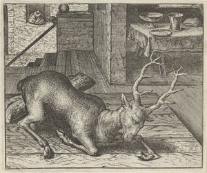 Fabel van het dronken hert door Egidius  Sadeler (II)