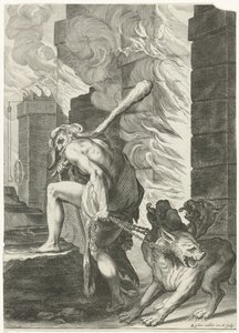 Hercules en Cerberus door Egidius  Sadeler (II)