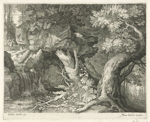 Reizigers boven een waterval door Egidius  Sadeler (II)
