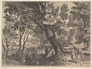 Landschap met Christus verleid door de duivel door Aegidius Sadeler II