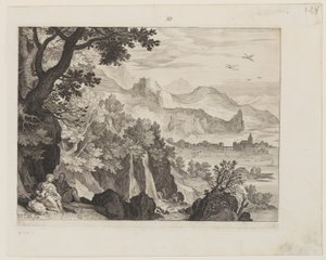 Berglandschap met de rest op de vlucht naar Egypte