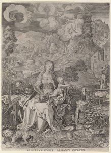 Maagd en kind in een landschap door Aegidius Sadeler II after Albrecht Dürer