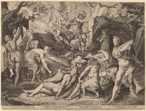 Diana Verrast door Actaeon door Aegidius Sadeler II after Joseph Heintz the Elder