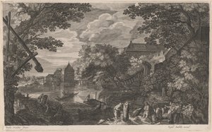 Rivierlandschap met Vissers bij een Versterkte Stad