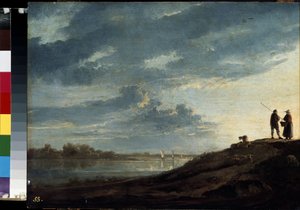 Zonsondergang over een rivier door Aelbert Cuyp