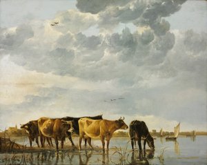 Koeien in een rivier door Aelbert Cuyp