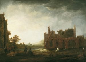 Landschap met de ruïnes van de Abdij van Rijnsburg door Aelbert Cuyp