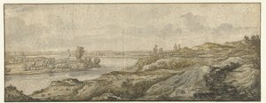 Landschap met een rivier door Aelbert Cuyp