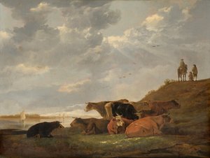 Rivierlandschap met koeien
