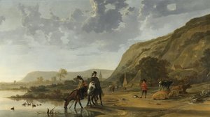 Rivierlandschap met Ruiters