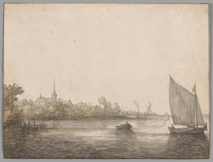 Uitzicht op IJsselmonde Gezien over de Nieuwe Maas door Aelbert Cuyp