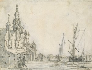 Zicht op de Groothoofdspoort vanuit het noordoosten, Dordrecht, 1618 door Aelbert Cuyp