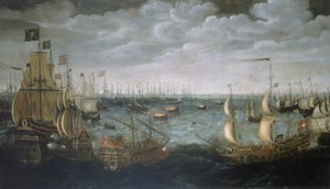 Lancering van branders tegen de Spaanse Armada, 7 augustus 1588 door Aert Anthonisz