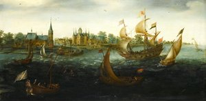 Schepen bij IJsselmonde door Aert Anthonisz