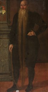 Portret van Pieter Dircksz, genaamd Lange Baard, Raadslid van de Weeskamer in Edam door Aert Pietersz. (attributed to)