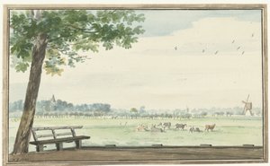 Het gehucht, De Lindt, in de Zwijndrechtse Waard bij Meerdervoort door Aert Schouman