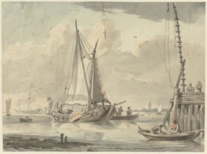 Zeilschepen op de rivier bij Dordrecht door Aert Schouman
