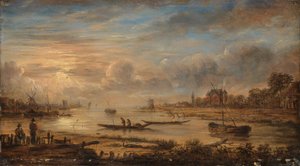 Riviergezicht bij zonsopgang door Aert van der Neer (copy after)