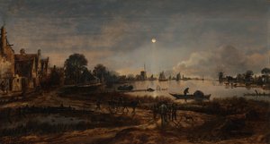 Riviergezicht bij Maanlicht door Aert van der Neer