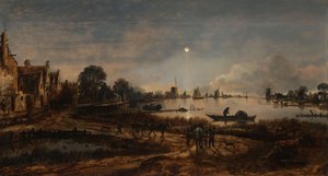 Riviergezicht bij maanlicht, ca. 1640-50 door Aert van der Neer