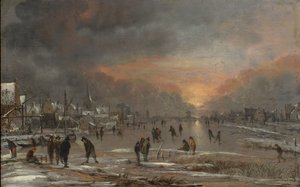 Sporten op een bevroren rivier, ca. 1660