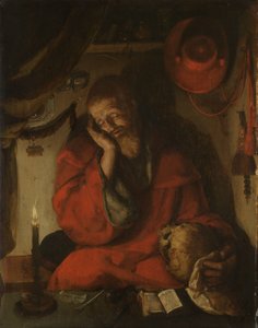 Sint Hiëronymus in zijn studeerkamer bij kaarslicht