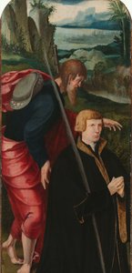 De opwekking van Lazarus (binnenvleugel van een drieluik met de mannelijke schenker en Sint Jacobus de Meerdere)