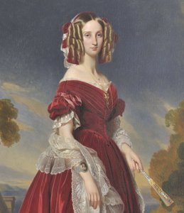 Frans: Portrait de la reine Louis-Marie en robe rouge Portret van koningin Louise Marie in een rode jurk
