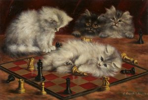 Katten met een Schaakbord door Agnes Augusta Talboys