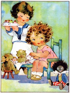 Meisjes spelen het dinette, c.1920 (illustratie) door Agnes Richardson