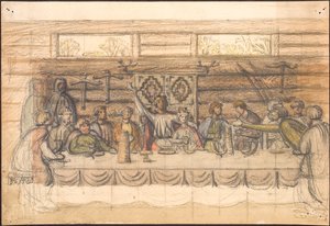 Vroeg ontwerp voor Valdemar Sejr en het feestmaal op Lyø door Agnes Slott Møller