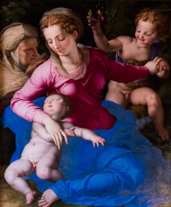Madonna en slapend kind, Sint-Elizabeth en Sint-Giovannino door Agnolo Bronzino