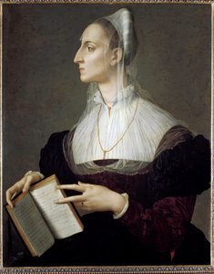 Portret van de Italiaanse dichteres Laura Battiferri die de sonnetten van Petrarca leest door Agnolo Bronzino