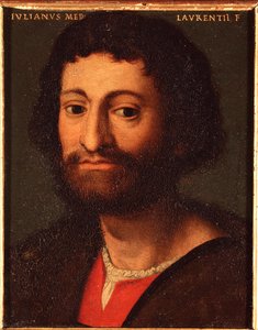 Portret van Julien de Medicis (1478-1516) (Giuliano de Medici) Hertog van Nemours. Schilderij door Allori Angelo di Cosimo, bekend als Bronzino (1503-1572) - 16e eeuw. Paleis Medici-Riccardi, Florence door Agnolo Bronzino