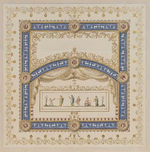 Plafondontwerpen in de Antieke Stijl, met Centrale Scènes van de Goden in Friezen